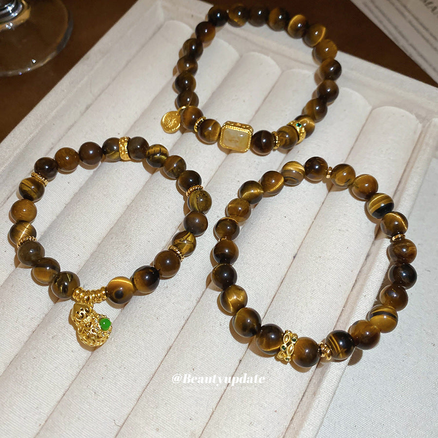 A廠【HB4631】新中式虎眼石串珠葫蘆方形鏤空吊墜美拉德風手串小眾設計感手飾女
 25.10-1