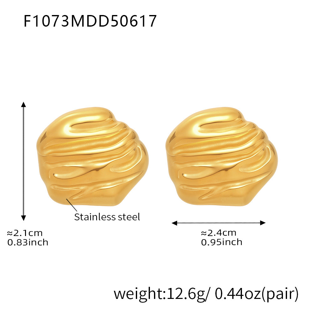 B廠【F1073】歐美小眾飾品不銹鋼幾何凹痕復古耳環不對稱設計時尚高質感 25.06-3