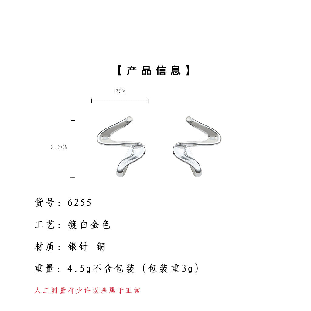 C廠【6255】個性甜酷風~扭曲空間感幾何線條銀針耳飾ins小眾時尚耳環 25.06-3