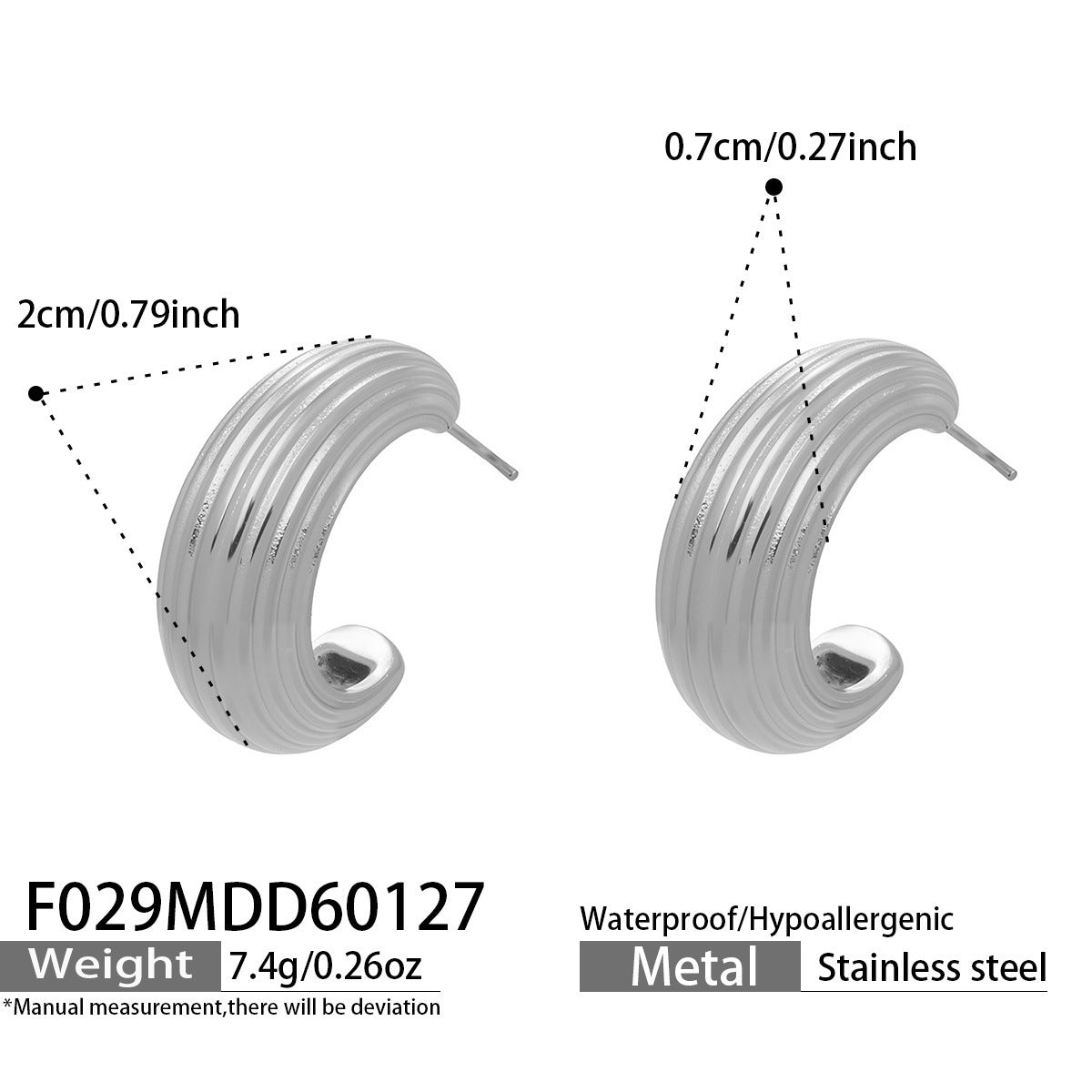 B廠【F029】歐美小眾設計感條紋C型耳環不鏽鋼鍍金小耳圈個性時尚百搭耳飾女
26.02-1