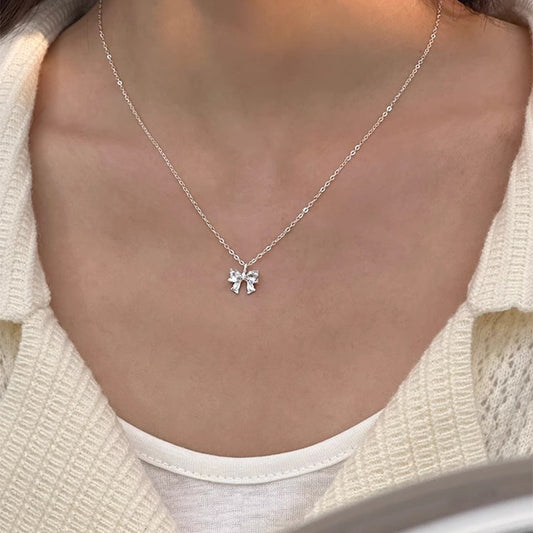 F廠【DQ0711N】足銀999精緻甜美蝴蝶結項鍊女輕奢小眾閃鑽氣質鎖骨鏈潮百搭 25.06-2