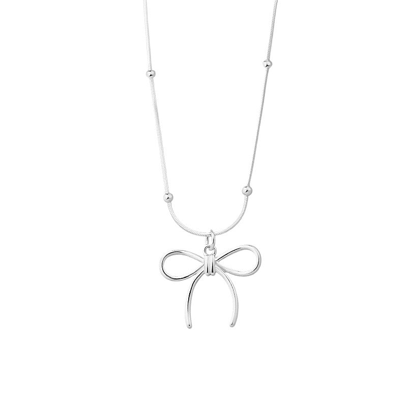 E廠【YC0357N】S925純銀蝴蝶結項鍊甜美可愛氣質文藝風小清新小眾鎖骨鏈 25.01-2