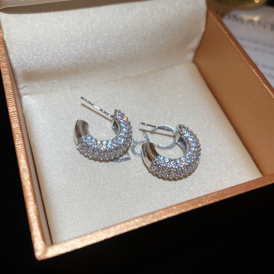 A廠【HE25790】925銀針鋯石幾何C型耳環時尚輕奢高級氣質耳環設計感小眾通勤耳環女 25.04-2