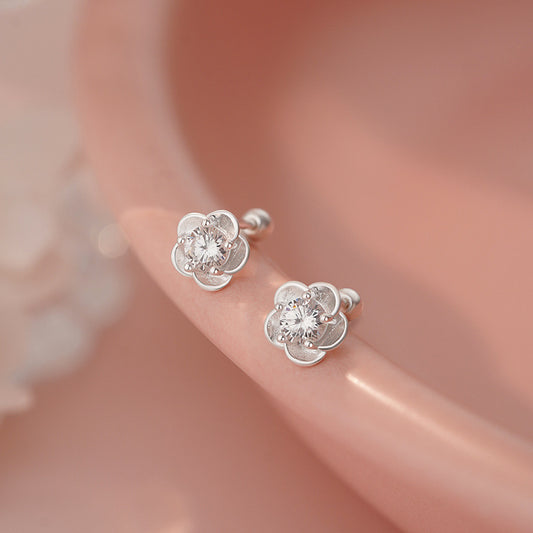 E廠【YC3124E】S999足銀鶴石螺絲耳環高級清新韓風氣質小眾精緻耳飾 25.06-2