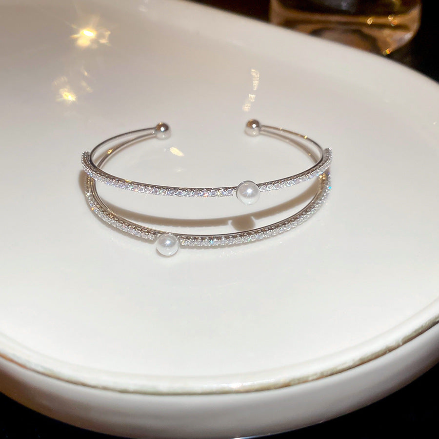 A廠【HB4776】超閃鋯石珍珠雙層開口手鐲歐美潮流百搭氣質手環輕奢高級感耳飾女
 25.10-4