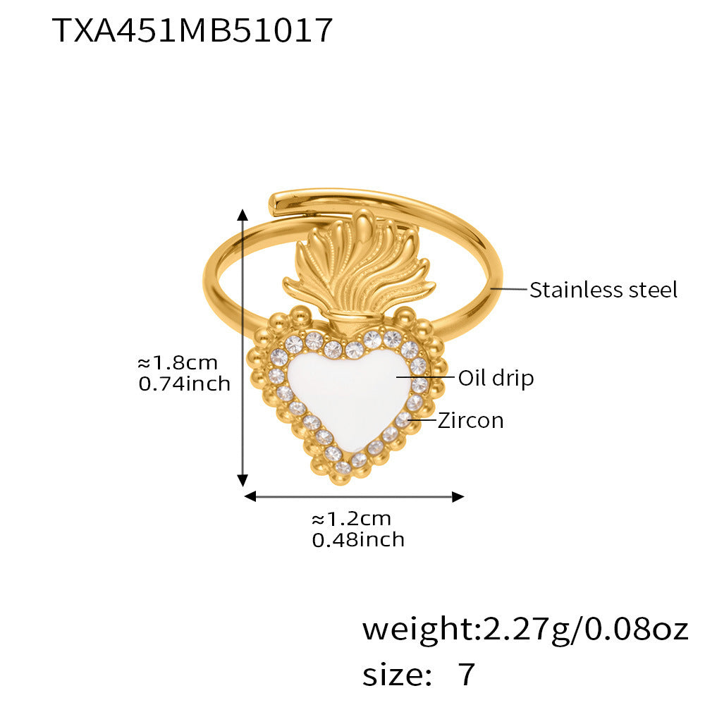 B廠【TXP450】5A鋯石皇冠愛心滿鑽開口戒指項鍊耳環組不銹鋼鍍18k真金
 25.10-4