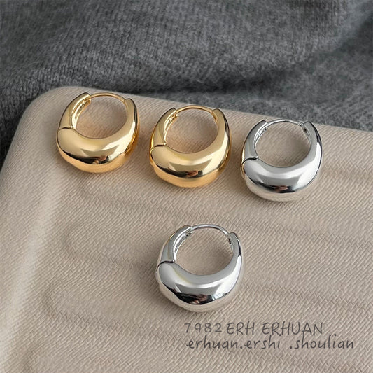 C廠【5262】歐美高級感光面素圈耳扣時尚通勤百搭水滴形金屬感冷淡風圓形耳飾 25.05-1