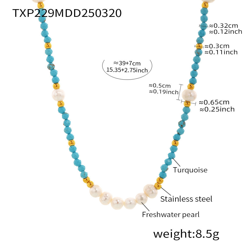 B廠【TXP229】藍松石手工串珠天然淡水珍珠項鍊小眾法式輕奢手鍊新款套裝 25.03-4