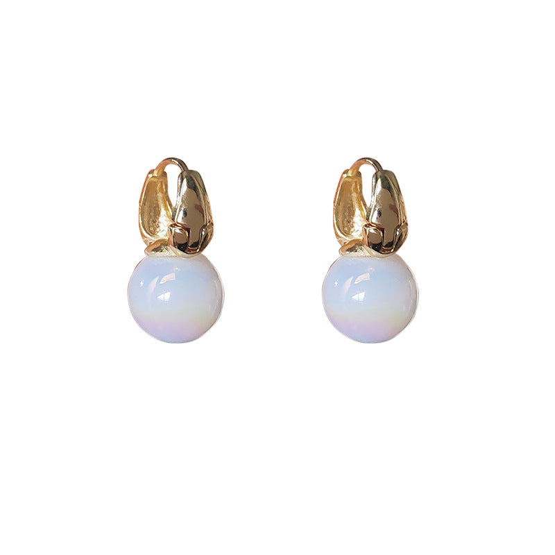 C廠【756】法式高級感人魚姬色珍珠氣質耳圈通勤百搭小眾設計感赫本風耳飾女 24.01-3