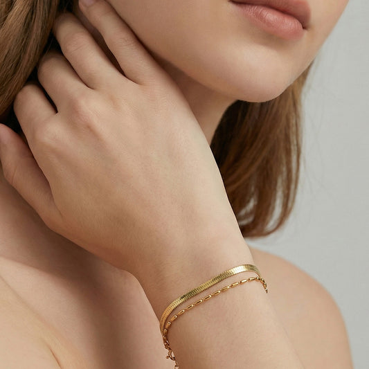 B廠【E105】歐美時尚簡約米珠精緻刀片鏈條雙層疊戴手鍊跨境網紅熱銷款手飾品
26.02-1