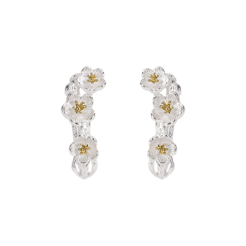 F廠【DQ10518E】S925純銀新中式梅花三弄耳環女創意設計復古花卉耳環百搭耳環 25.04-1
