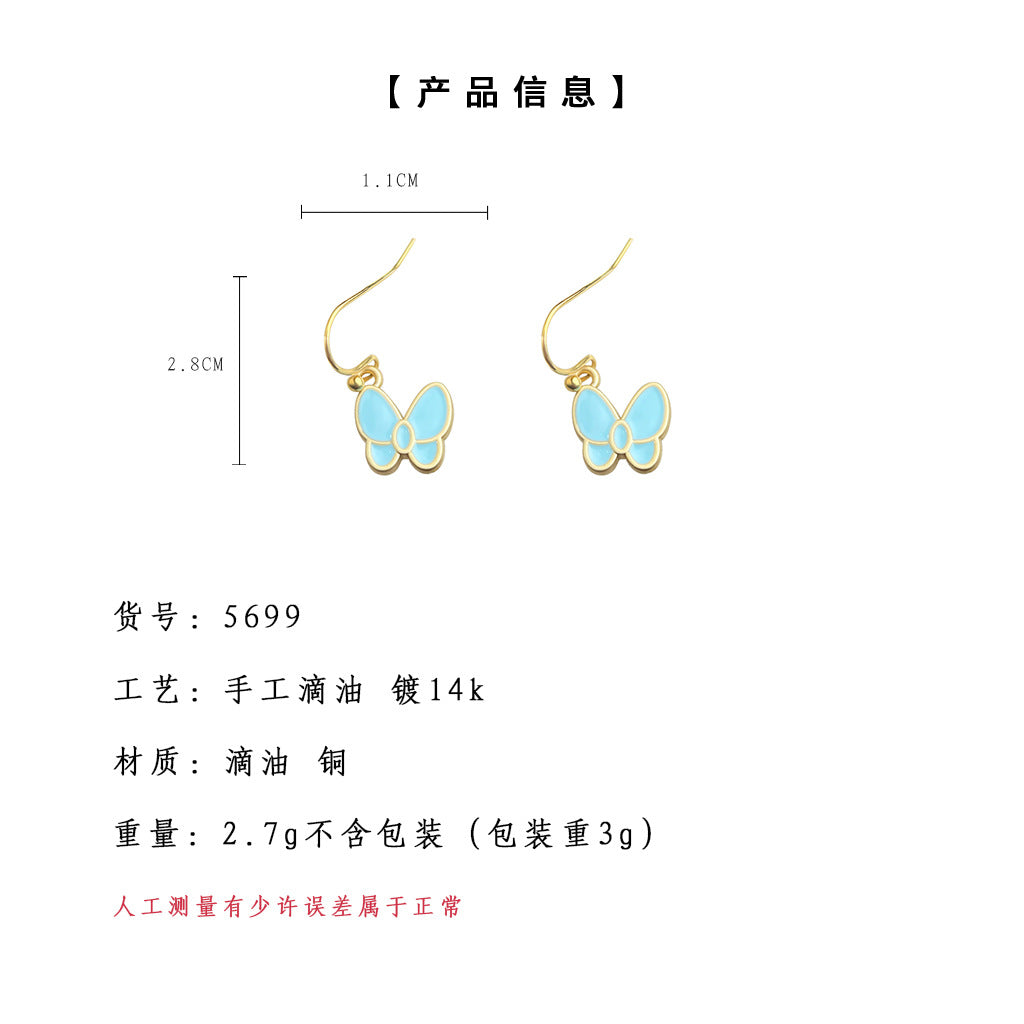 C廠【5699】清新甜美琺瑯滴釉薄荷曼波綠夏日新款蝴蝶耳環女氣質優雅 25.03-2