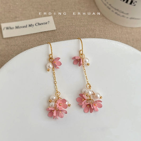 C廠【6329】超仙桂花流蘇珍珠耳環女2025新款爆款高級感飾品夏日百搭氛圍耳飾 25.06-4