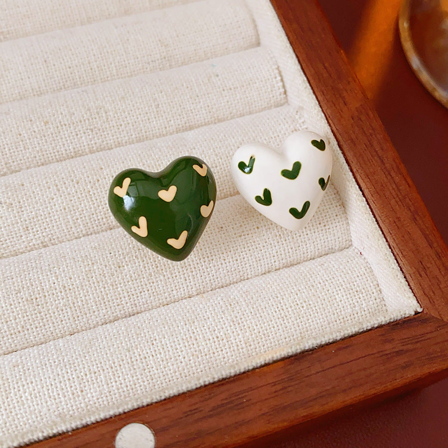 A廠【WE4155】925銀針滴油愛心不對稱耳環小清新甜美氣質耳環小眾設計感耳飾
 25.10-3