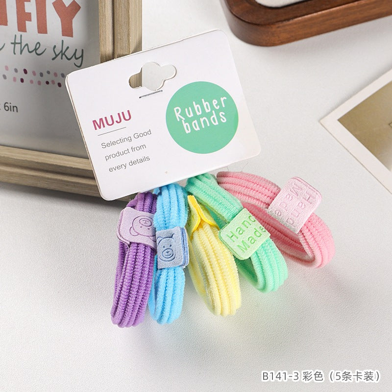 D廠【B141】5條卡裝頭繩可愛小熊標無痕皮筋針織無接縫毛巾圈髮繩高馬尾髮圈 25.04-1「D廠-單筆結帳需滿,NT$600出貨(不含運費)」