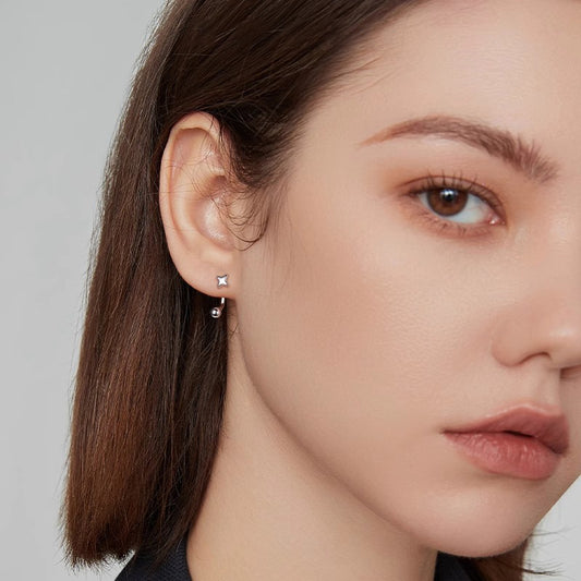 F廠【DQ11067E】S925純銀簡約小眾四芒星耳環一款兩戴後掛式耳環氣質耳飾女潮 25.06-2