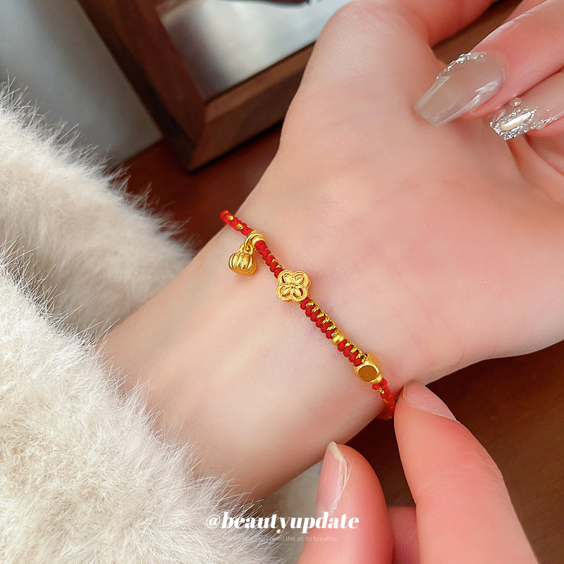 A廠【HB3369】沙金花朵南瓜新年紅繩手鍊輕奢高級感百搭手繩手環時尚氣質手飾 25.01-2