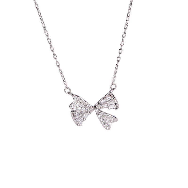F廠【DQ0318N】999純銀高級輕奢蝴蝶結迷你簡約鑲銀色石靈動鎖骨鍊女 25.07-4