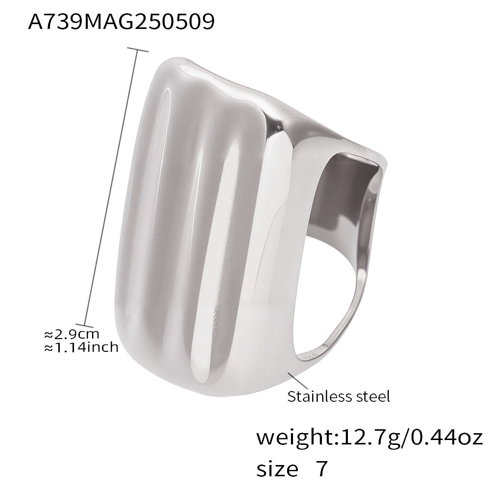 B廠【A739】ins誇張設計戒指不銹鋼材質鍍18k真金錘紋寬面開口調節指環 25.05-3