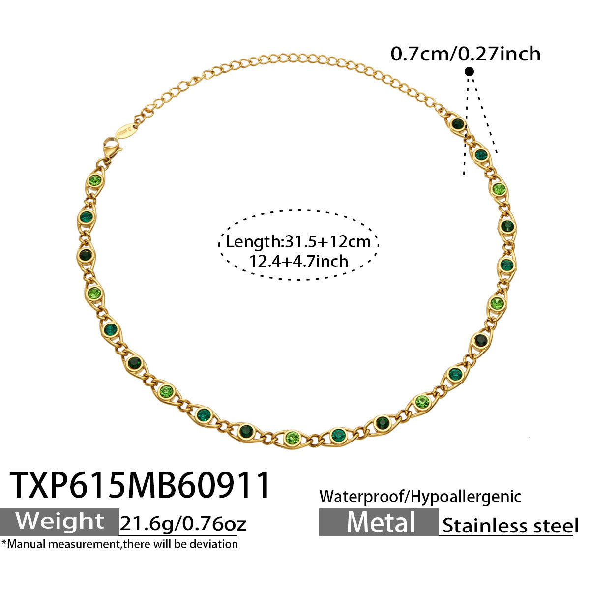 B廠【TXP615】歐美流行多巴胺高級感彩色鋯石不銹鋼手鍊項鍊不掉色時尚女鎖骨鏈
26.09-3
