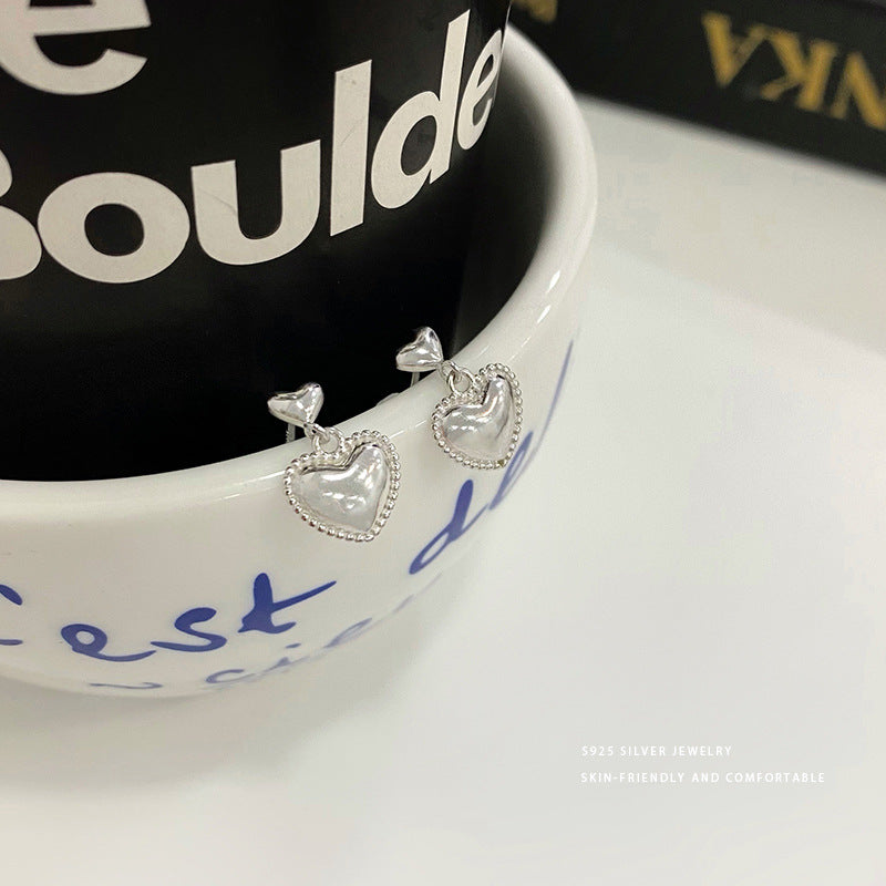 E廠【YC10187E】S925純銀時尚愛心耳環女精工個性甜酷風新款爆款耳環耳環 24.05-1