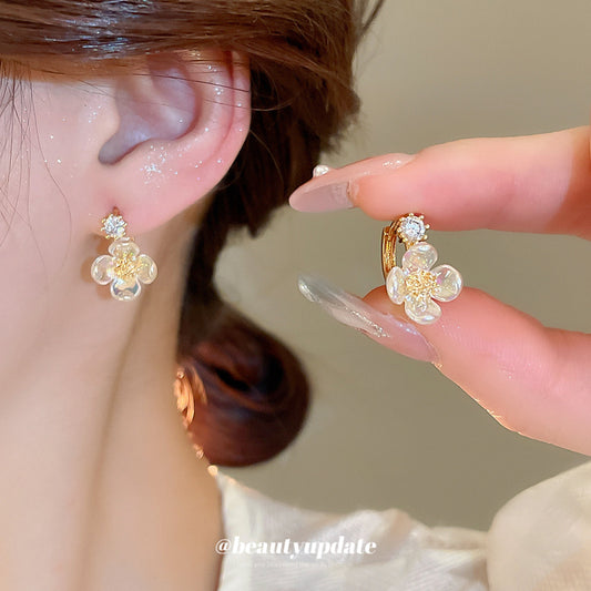 A廠 【HE26489】18K真金電鍍鋯石花朵耳扣法式復古耳環輕奢高級感耳飾設計感小眾 25.05-4