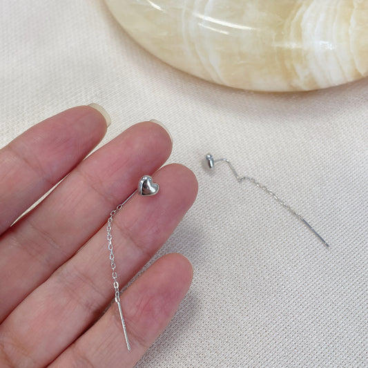 F廠【DQ10024E】S925純銀甜美愛心耳線女氣質小巧心形流蘇長耳飾百搭耳環潮 25.06-2