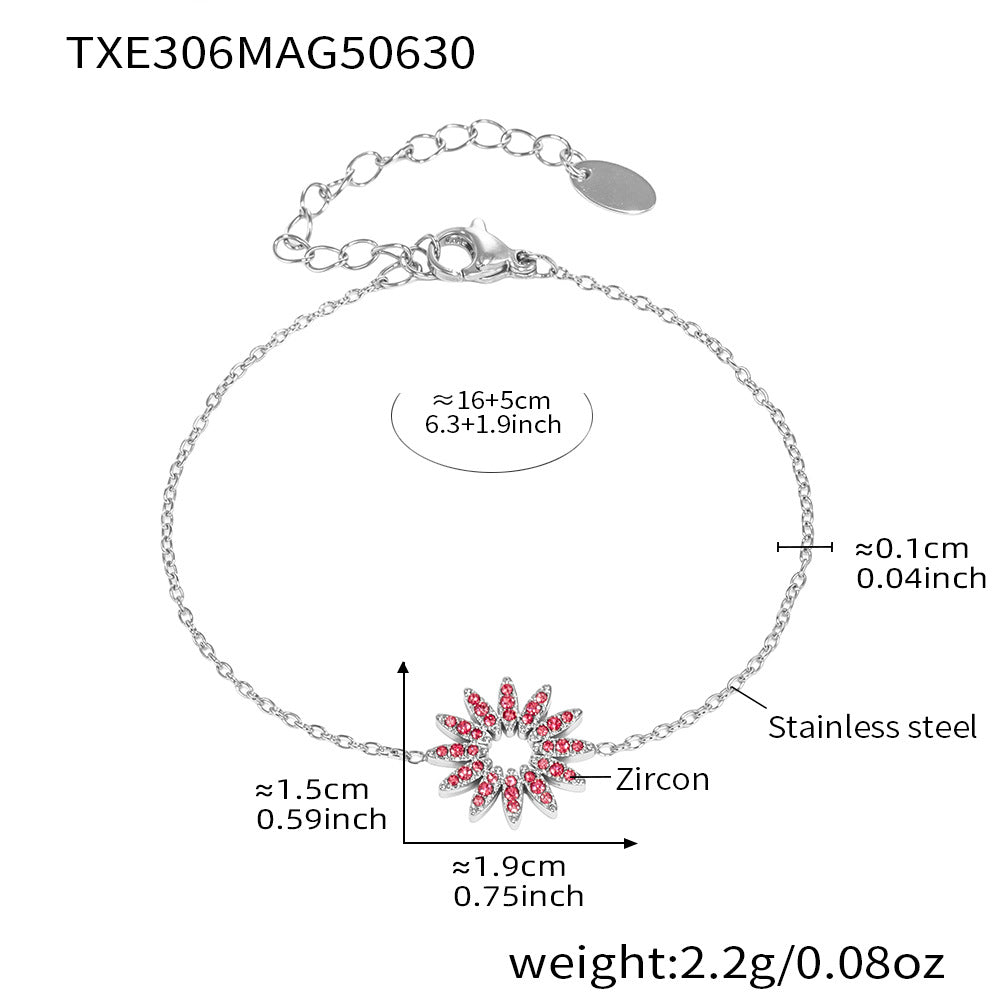 B廠【TXP306】超閃5A鋯石小鑽太陽花手鍊項鍊戒指組不銹鋼材質18k鍍金 25.07-2