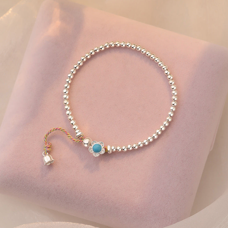 E廠【YC5512SL】S925純銀淡雅藍色花鈴蘭花手鍊腳鍊套裝氣質文藝溫柔飾品 25.04-4