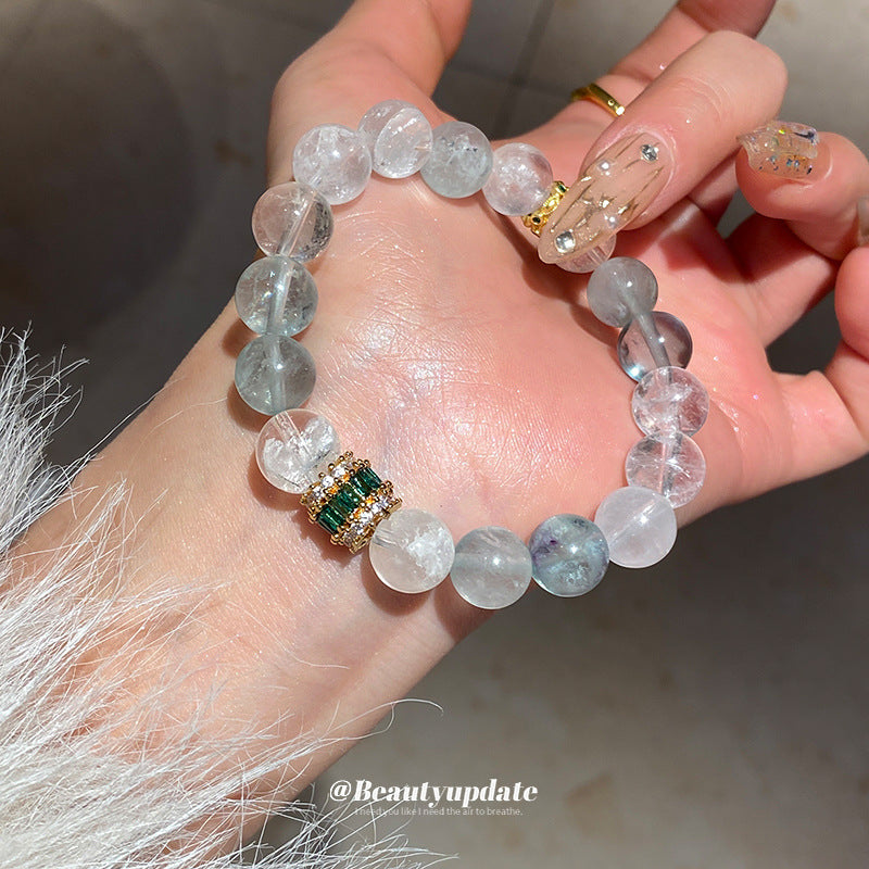 A廠【HB3453】全新中式白水晶彩螢石鋯石串珠手鍊輕奢高級感水晶手環氣質百搭手飾 25.01-4