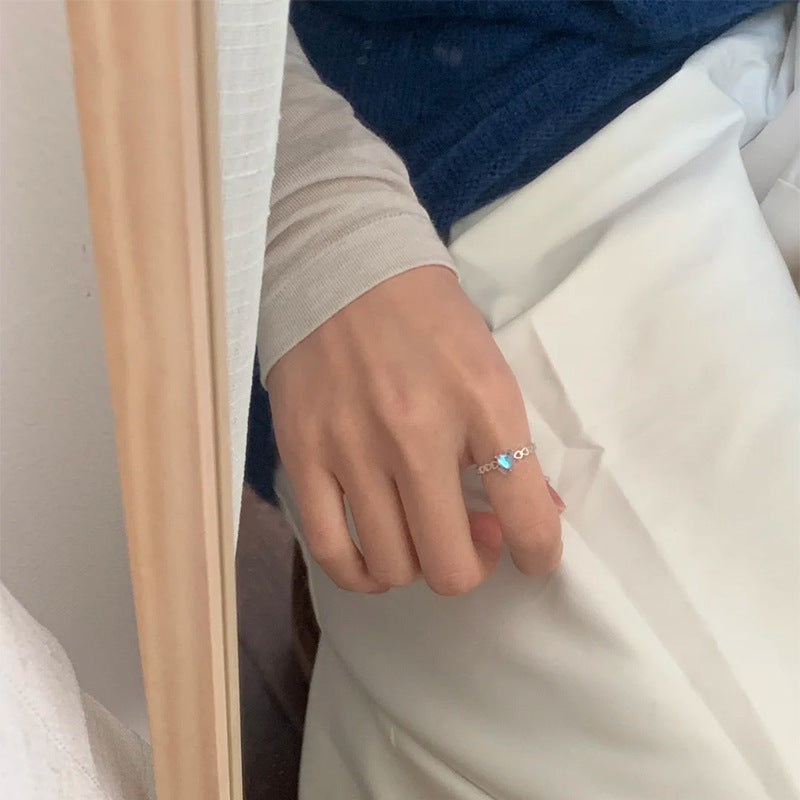 F廠【DQ8730R】S925純銀炫彩鋯石愛心戒指女精緻甜美鏤空心形開口指環疊戴潮 25.06-1