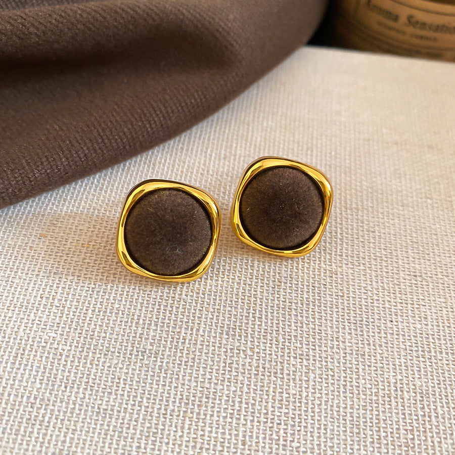 A廠【WE4979】925銀針植絨幾何圓形吊墜耳環秋冬款復古港風耳環耳墜小眾設計感耳環
 25.10-4