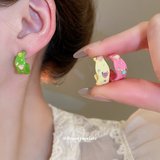 A廠【HE26305】925銀針鋯石滴油C型耳環清新甜美耳環女通勤時尚百搭耳環小眾高級感 25.05-2