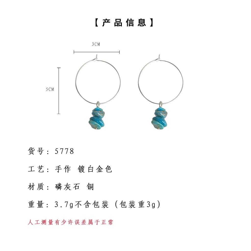 C廠【5778】跨境熱賣歐美新款百搭不規則碎石耳環天然水晶石耳圈耳環首飾 25.03-4