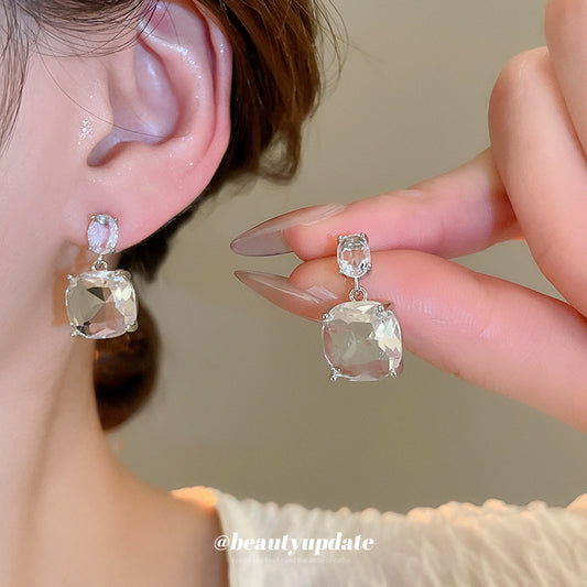 A廠【HE26206】925銀針鋯石方形吊墜耳環2025新款百搭耳環個性冷淡風耳飾輕奢高級感 25.05-1