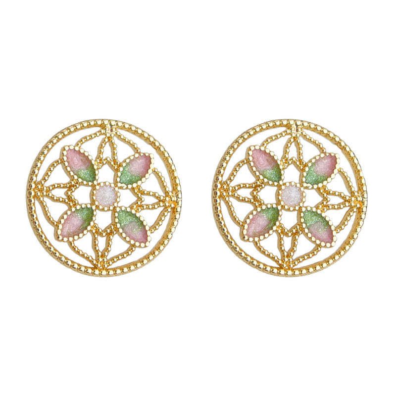 C廠【6956】原創設計國潮紋樣~琺瑯彩繪手工滴釉荷花唯美新款925銀針耳環耳飾
 25.10-4