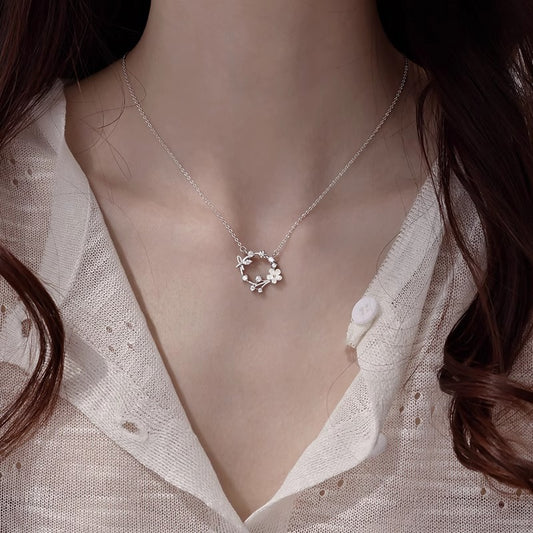 F廠【DQ0303N】足銀999輕奢蝴蝶花環項鍊女小眾設計貝殼花朵爆款鎖骨鏈 25.05-2