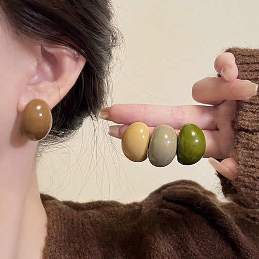 A廠【HE28426】925銀針樹脂幾何C形豆豆耳環簡約時尚通勤百搭耳環小眾高級感耳飾女
 25.09-1