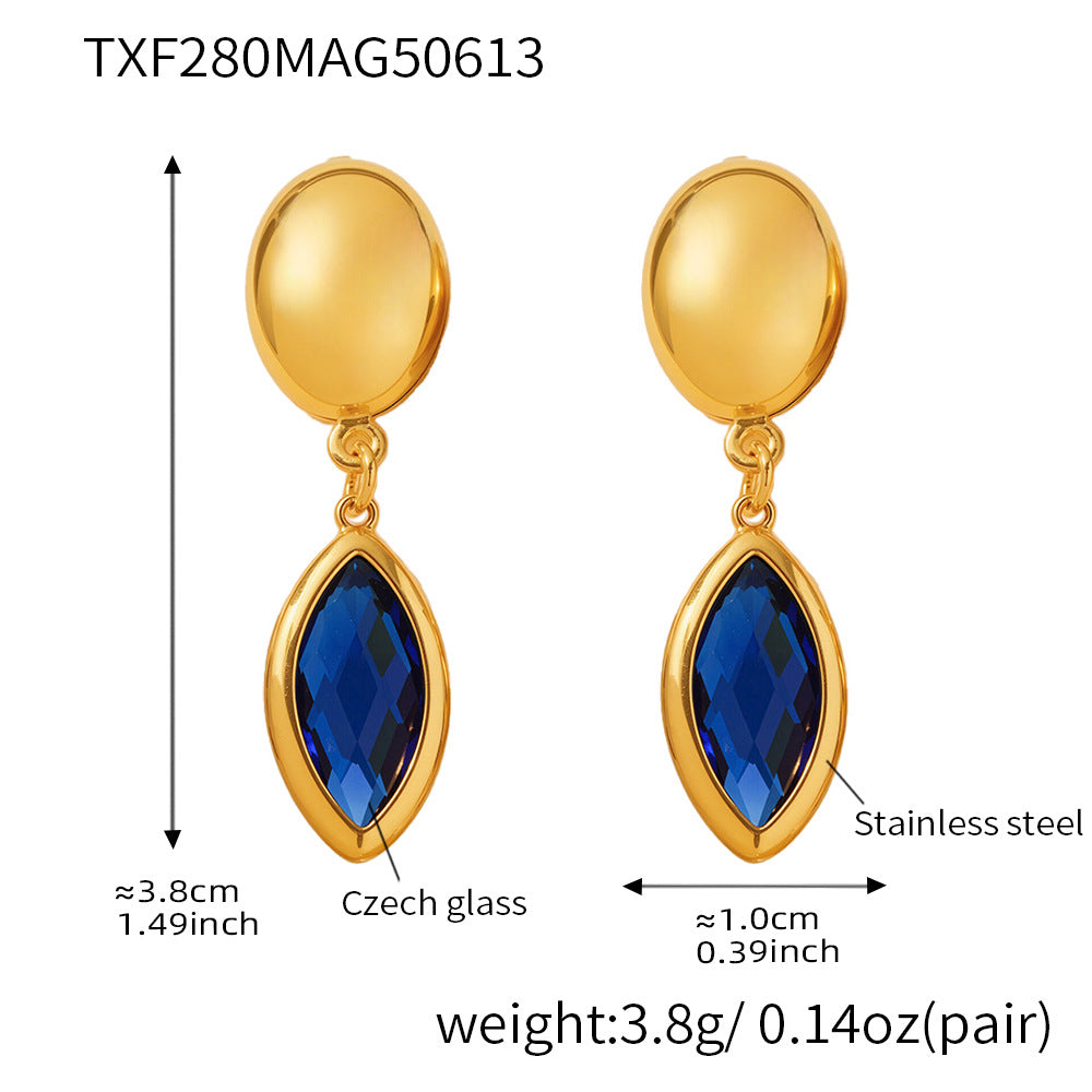 B廠【TXF280】歐美飾品不銹鋼捷克玻璃吊墜耳環小眾輕奢風超閃耳飾不掉色 25.06-3