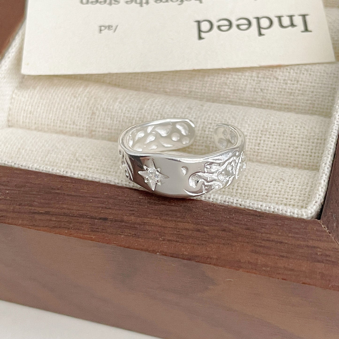 F廠【DQ8010R】S925純銀ins簡約天籟星河戒指女時髦個性八芒星不規則感指環 25.03-4