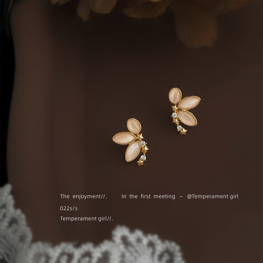 C廠【6959】原創設計玻璃貓眼石925銀針微鑲鋯石時尚高級感蝴蝶耳環耳飾
 25.10-4