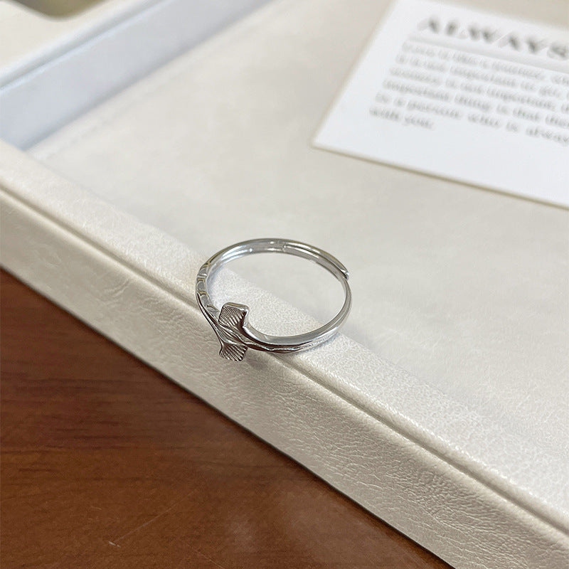 F廠【DQ8867R】S925純銀小清新銀杏葉戒指女簡約精緻葉子開口指環氣質食指戒 25.03-3