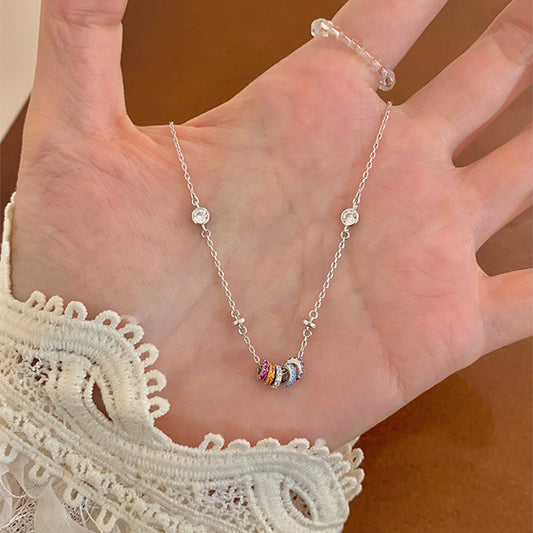 F廠【DQ1178N】時尚彩虹小蠻腰多層吊墜項鍊女S925純銀小眾設計路路通鎖骨鏈
 25.09-3