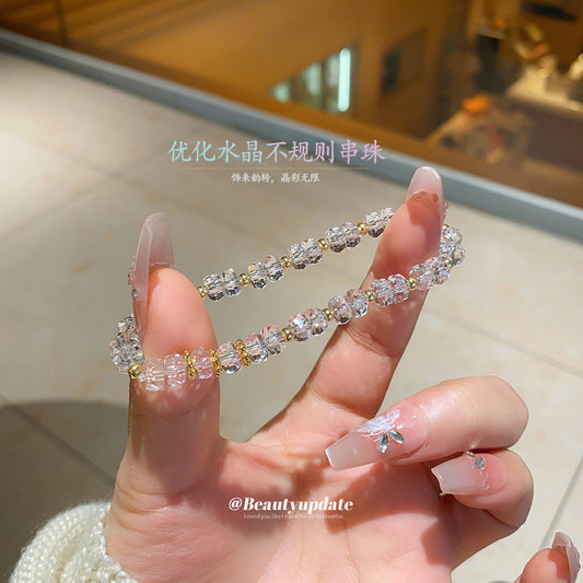 A廠【HB4031】不規則切面水晶串珠手鍊女夏日小眾設計氣質手串獨特絕美百搭手飾 25.06-1