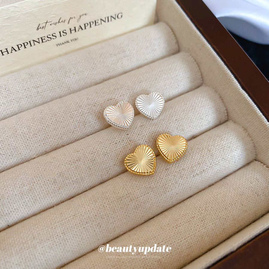 A廠 【HE26512】925銀針褶皺橫紋愛心耳環歐美簡約復古耳環輕奢高級感耳飾設計感小眾 25.05-4