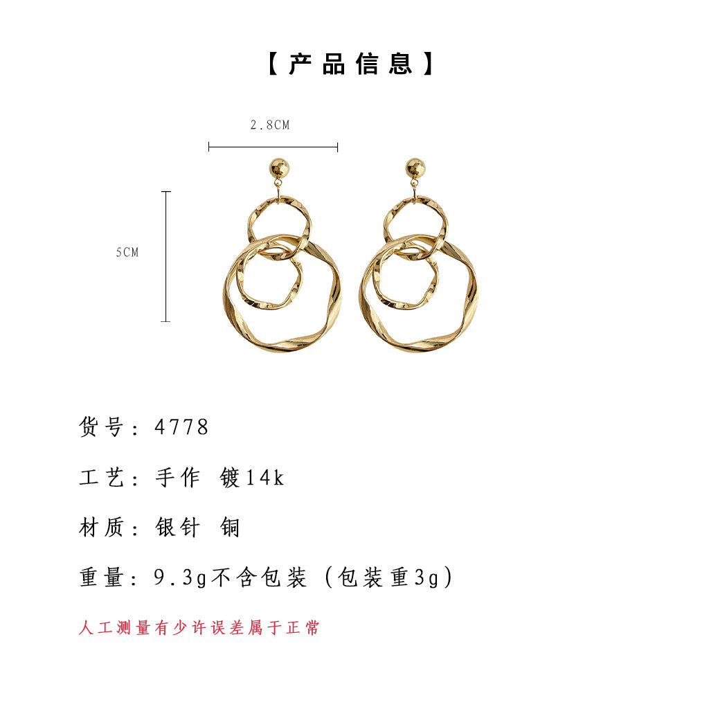 C廠【4778】升級版鍍18K真金加厚時尚通勤歐美風幾何重工金屬感耳環 24.08-5