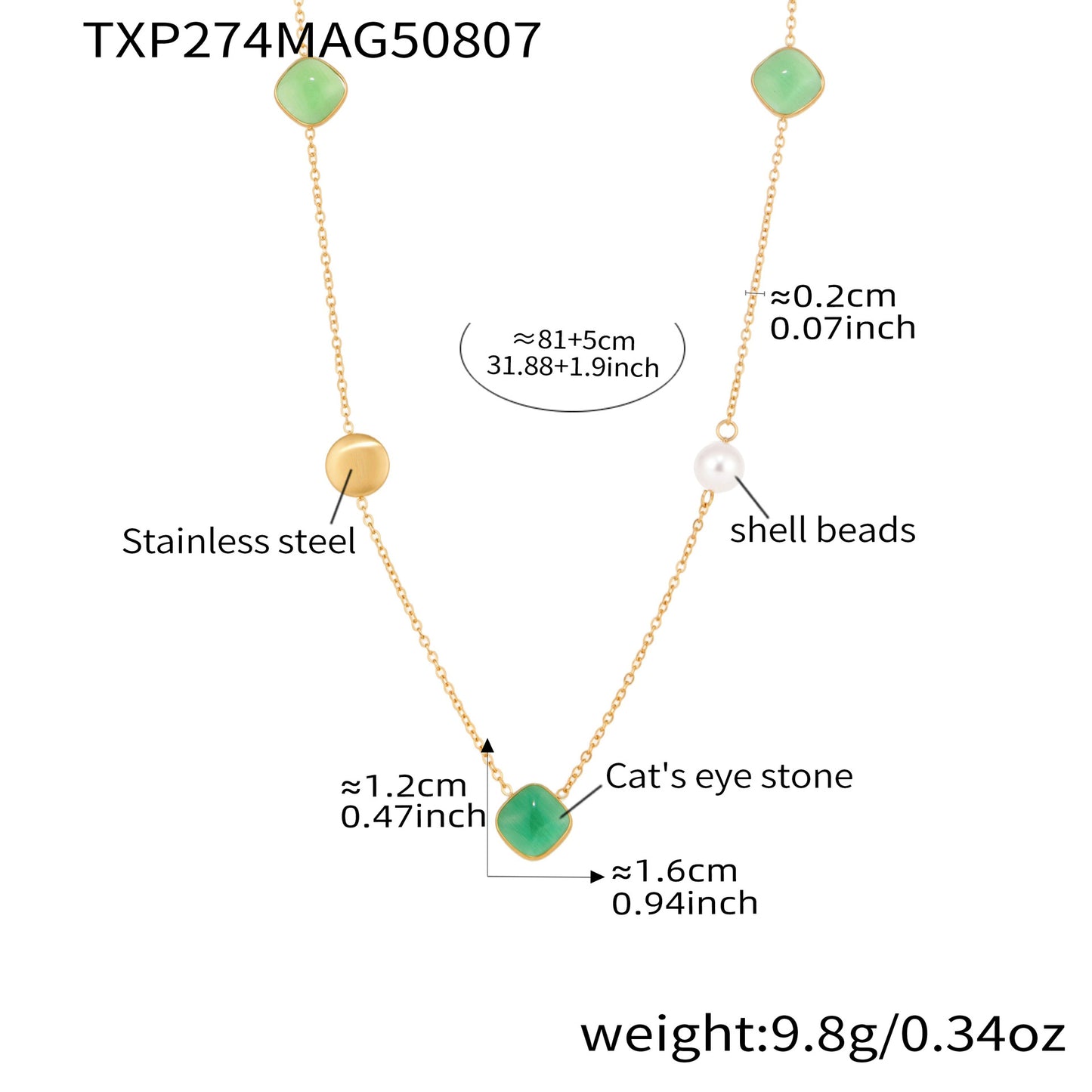 B廠【TXP274】新款七彩轉運珠彩虹糖水晶項鍊不鏽鋼鏈條ins小眾設計首飾 25.08-3