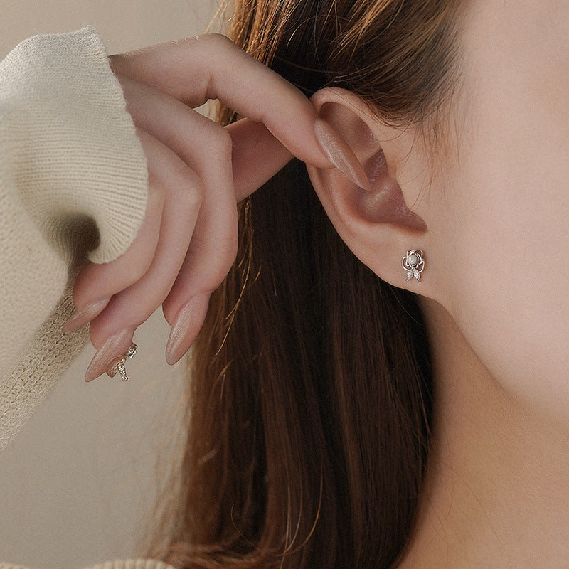 E廠【YC6734E】S999足銀森系玫瑰花珍珠耳環女小眾氣質優雅甜美溫柔耳飾 25.02-3