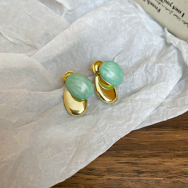 A廠【HE25245】925銀針滴油橢圓形豆耳環女精緻簡約大氣耳環輕奢高級感時尚清新耳環 25.03-2