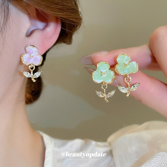 A廠【HE26187】925銀針鑲鑽水晶花朵耳環森繫小清新氣質耳環甜美時尚耳環輕奢高級感 25.05-1